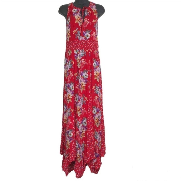 Bila Bohemian Ruffled Handkerchief Maxi Dress Floral Smocked SIZE SMALL NWT - Picture 10 of 16